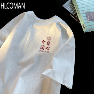 HLCOMAN短袖t恤男士ins潮牌2024夏季港风潮流宽松百搭五分半袖上衣服