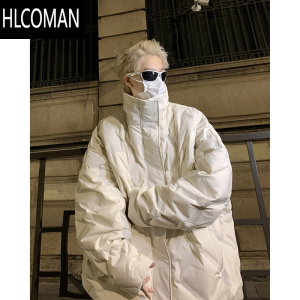 HLCOMANcleanfit白色菱形格羽绒服男款冬季美式高街vibe棉衣高领褶皱外套