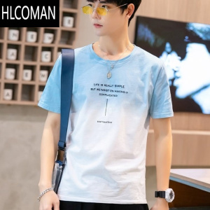 HLCOMAN牧先生男士冰丝短袖t恤渐变色夏季薄款潮流青少年百搭体恤上衣服
