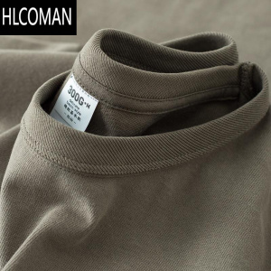 HLCOMAN300g美式复古t恤男短袖磨毛简约纯色上衣圆领打底衫tee