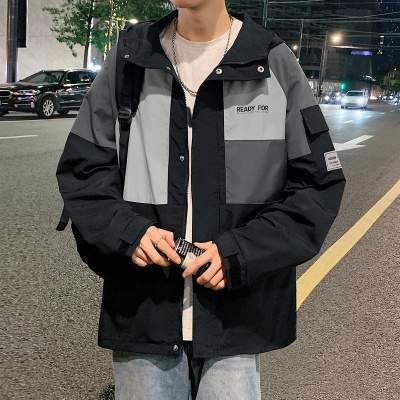 [1折价72.9元叠加优惠券]唐狮 连帽三色拼接梭织外套男装春夏款夹克外套男男士休闲外套