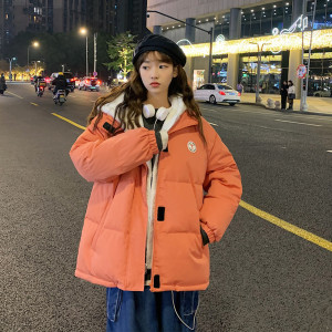 [1折价139.9元,叠加优惠券]冬季羽绒服女韩版拼接仿羊羔绒连帽上衣外套时尚百搭
