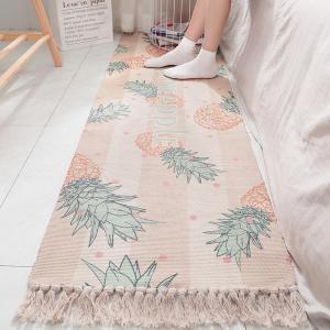 家柏饰(CORATED)日式全棉手工编织床边地毯 家用卧室房间长条流苏防滑地垫