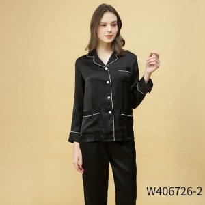 美帮汇100真丝长袖真丝厚睡衣套装女桑蚕丝两件套色春夏套装