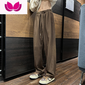 七斓深灰色抽绳西裤男垂感oversize裤子设计感高级感直筒冰丝休闲长裤