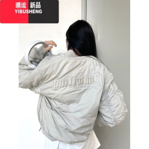 YIBUSHENG国潮复古棉服外套女设计感小众冬季2023新款飞行员加厚棒球服棉衣