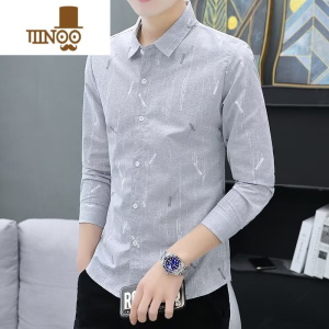 YANXU长袖衬衫男士修身帅气青年商务休闲寸衫薄款夏装韩版潮流衬衣