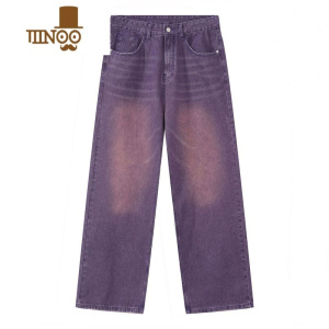 YANXU贺峻霖同款VoguoRelay韩版新品设计感宽松直筒紫色牛仔裤男女