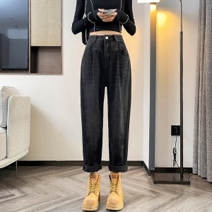 SHANCHAO哈伦牛仔裤女2023年新款高腰宽松梨形身材显瘦薄萝卜老爹裤子