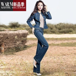 SHANCHAO时尚牛仔套装女2023年新款短款牛仔衣搭配牛仔裤减龄套