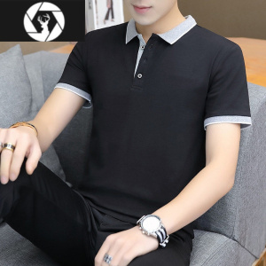 HongZun男士短袖衫冰丝t恤韩版修身青年翻领纽扣潮流体恤立领上衣服