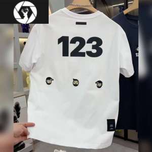 HongZun2023夏季新款卡通刺绣圆领T恤韩版修身立体印花半袖休闲男士短袖