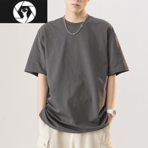 HongZun短袖男夏季圆领T恤薄款宽松纯色打底衫潮流休闲上衣新款半袖