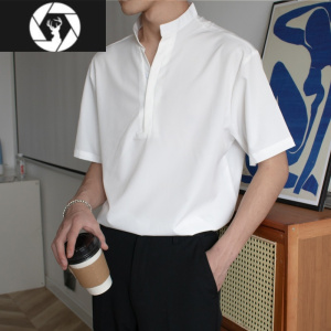 HongZun轻熟风立领polo衫男短袖夏季薄款冰丝高级感休闲百搭纯色半袖T恤