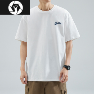 HongZun 260g短袖t恤男士夏季潮牌美式宽松圆领印花打底衫