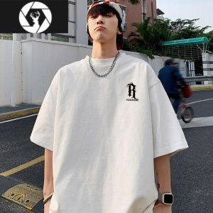 HongZun美式白色简约t恤男士短袖夏季oversize男生衣服大码
