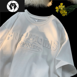 HongZun320g钢印短袖T恤男夏季小众设计感潮牌半袖体恤宽松上衣