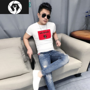 HongZun2023夏款潮流个性短袖T桖男韩版修身社会小伙紧身t桖衫男体恤