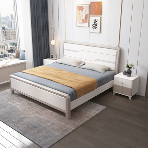 兰秀家居 轻奢北欧现代简约白色橡木烤漆实木床主卧1.5米1.8大床双人床高箱