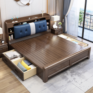 兰秀家居 金丝檀木实木床1.8米双人床现代简约1.5m北欧轻奢主卧新中式床家用储物婚床