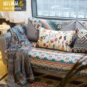 东南亚风情棉布艺沙发垫耐脏百搭几何复古垫巾套定制 三维工匠坐垫