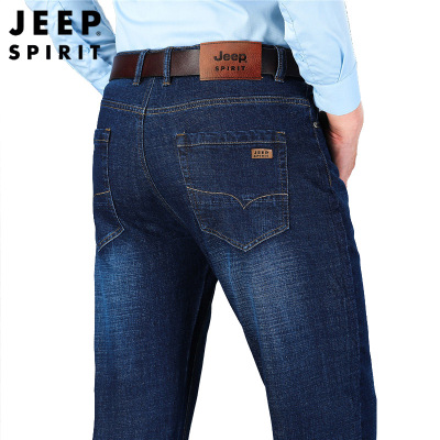 JEEPSPIRIT吉普牛仔长裤中腰舒适棉免烫修身休闲裤舒适透气牛仔裤男