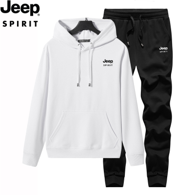 JEEPSPIRIT吉普休闲运动套装男士潮款运动2件套简约连帽防风设计春秋外套