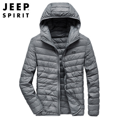 JEEPSPIRIT吉普连帽羽绒服男秋冬轻薄保暖白鸭绒外套时尚休闲男装羽绒上衣