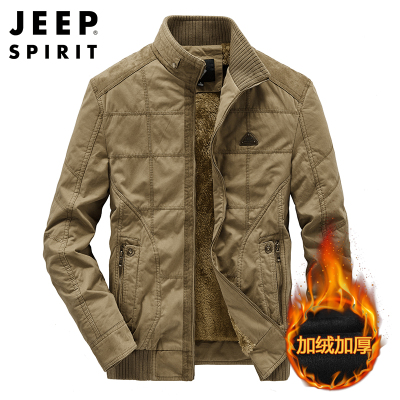 JEEPSPIRIT吉普纯棉棉衣男加绒加厚中年棉服冬季棉袄休闲冬装防寒保暖外套