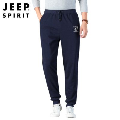 JEEPSPIRIT吉普休闲裤男2021新款春秋薄款运动裤男士潮流小脚卫裤针织长裤子