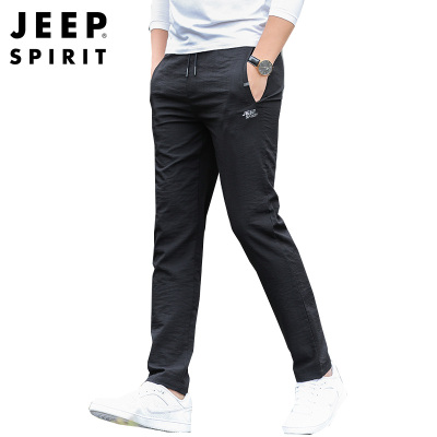 JEEPSPIRIT吉普休闲裤男春夏新款冰丝透气运动长裤子舒适中腰直筒弹力卫裤