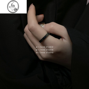 JiMi八月AUG百搭男女情侣黑色钛钢戒指潮酷ins网红风个性指环不易掉色