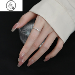 JiMi925银银珍珠戒指冷淡风高级小众设计复古食指开口可调节尾戒秋季