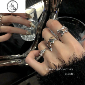 JiMi三件套戒指女ins潮小众设计精致宝石高级感个性开口可调节食指戒