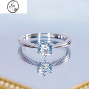 JiMi玫瑰金莫桑石周款经典六爪钻戒1克拉铂金钻石戒指女友求婚礼物