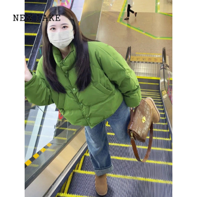 NEW LAKE韩系穿搭绿色短款羽绒棉服女冬季小个子高级感保暖立领面包服外套