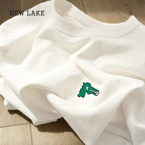 NEW LAKE200g白色纯棉短袖t恤女2024年新款夏季oversize美式复古上衣