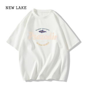 NEW LAKE紫色短袖潮牌正肩t恤女夏季2024新款设计感小众宽松纯棉半袖上衣
