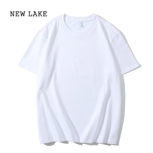 NEW LAKE(48两件)200g短袖女T恤纯白色新疆纯棉纯色正肩夏季情侣款打底衫