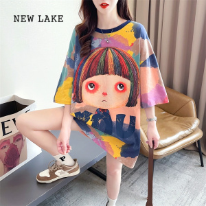 NEW LAKE设计感小众扎染短袖t恤女2024新款夏季宽松冷淡系独特别致上衣服