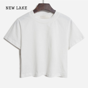 NEW LAKE 短款露脐短袖t恤女2024夏季新款纯色简约棉白色圆领上衣