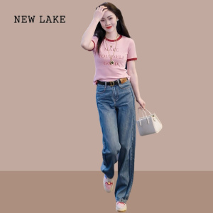 NEW LAKE2024今年流行新款纯棉短袖t恤女漂亮洋气小个子修身显瘦短款上衣