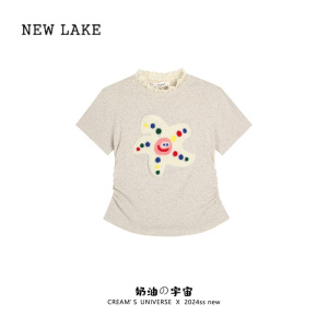NEW LAKE奶油的宇宙 可爱植绒卡通正肩短袖T恤女日系甜妹短款上衣夏季新款