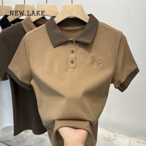 NEW LAKE欧货美式POLO领短袖t恤女夏设计感洋气减龄流行小衫修身短款上衣