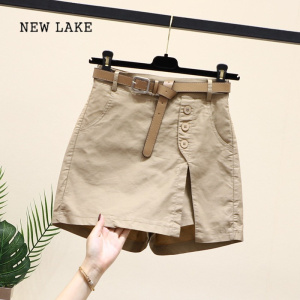 NEW LAKE休闲短裤女夏季宽松2024年新款高腰假两件显瘦a字外穿薄款裙裤子