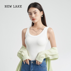 NEW LAKE新款夏季螺纹纯棉背心女士外穿内搭打底衫纯色白色工字百搭防漏遮