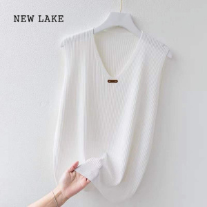 NEW LAKE80-160斤可穿冰丝背心大码V领针织衫夏季新款外穿吊带无袖上衣女
