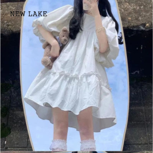 NEW LAKE法式甜美连衣裙女2024春秋胖MM宽松显瘦长裙夏季新款学生初恋裙子