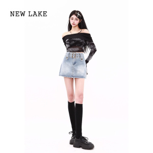 NEW LAKE法式复古性感辣妹抹胸裙女2024夏季新款连衣裙设计感小众牛仔裙子