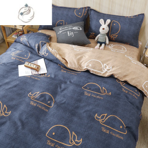 舒适主义床笠四件套床上用品夏季床单宿舍被套纯水洗棉被罩床罩三件套鲸鱼
